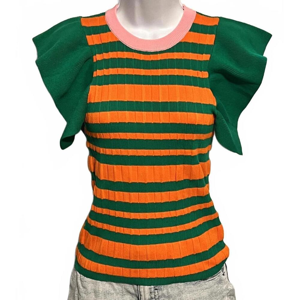 NWT Balboa Los Angeles Striped Ruffle-Sleeve Top Spring, Beach Boho Aesthetic-M